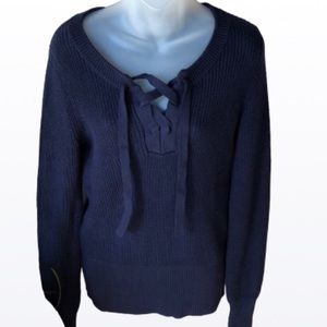 Gap Navy blue sweater lace up neck design  size small NWT
